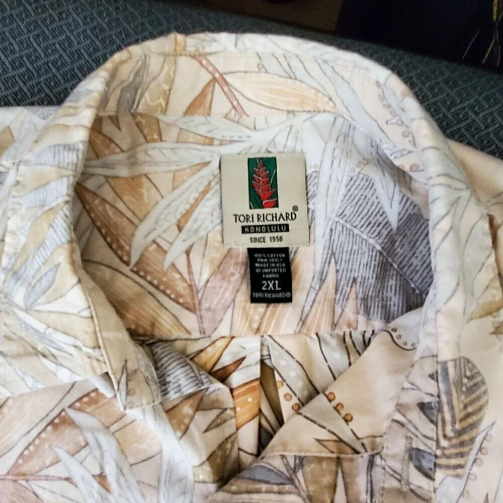 Tori Richard Honolulu 2XL Hawaiian Shirt Tropical Leaf Short Sleeve Button-Up
